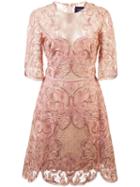 Marchesa Notte Embroidered Lace Cocktail Dress - Pink