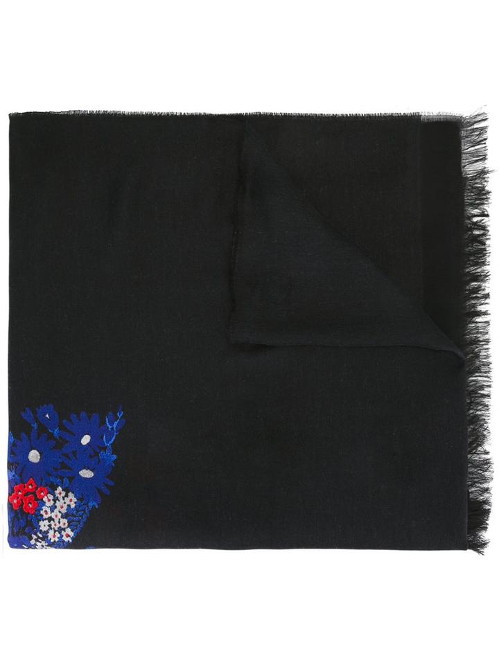 Gucci Snake Floral Embroidered Shawl, Women's, Black, Modal/cashmere/silk