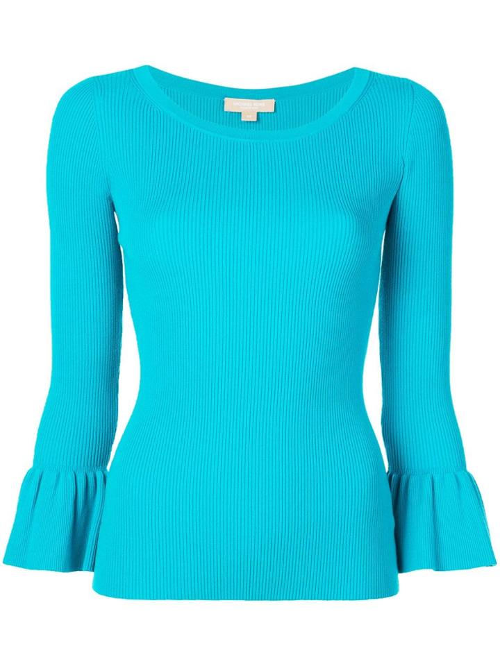 Michael Kors Knit Flared Sleeve Top - Blue