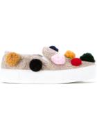 Joshua Sanders Knitted Pom Pom Sneakers - Brown