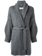 Burberry Long Belt Cardigan, Women's, Size: Large, Grey, Wool/cashmere