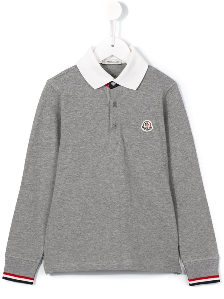 Moncler Kids Long Sleeve Polo Shirt, Boy's, Size: 12 Yrs, Grey
