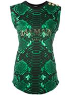 Balmain - Printed Logo Tank Top - Women - Cotton - 38, Green, Cotton