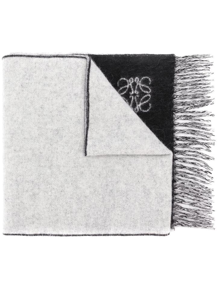 Loewe Contrast Fringed Scarf - Black