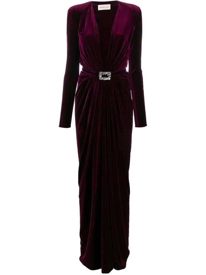 Alexandre Vauthier Plunge Neck Belted Gown - Red