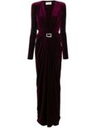 Alexandre Vauthier Plunge Neck Belted Gown - Red