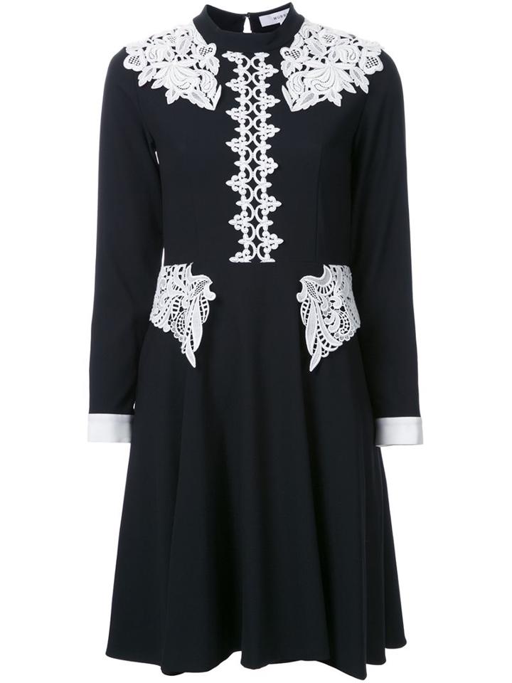 Murral Lace Detail Flared Dress, Women's, Size: 36, Black, Viscose/polyester
