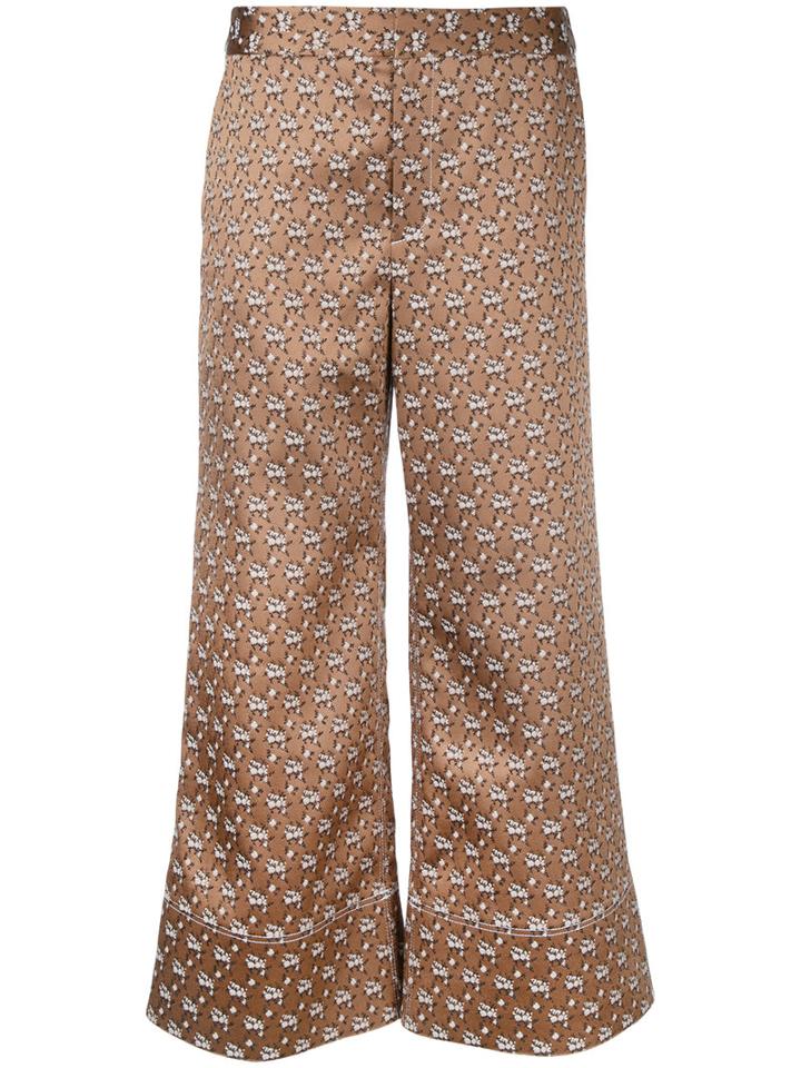 Irene Floral Jacquard Palazzo Pants, Women's, Size: 36, Brown, Cotton/polyester/polyurethane