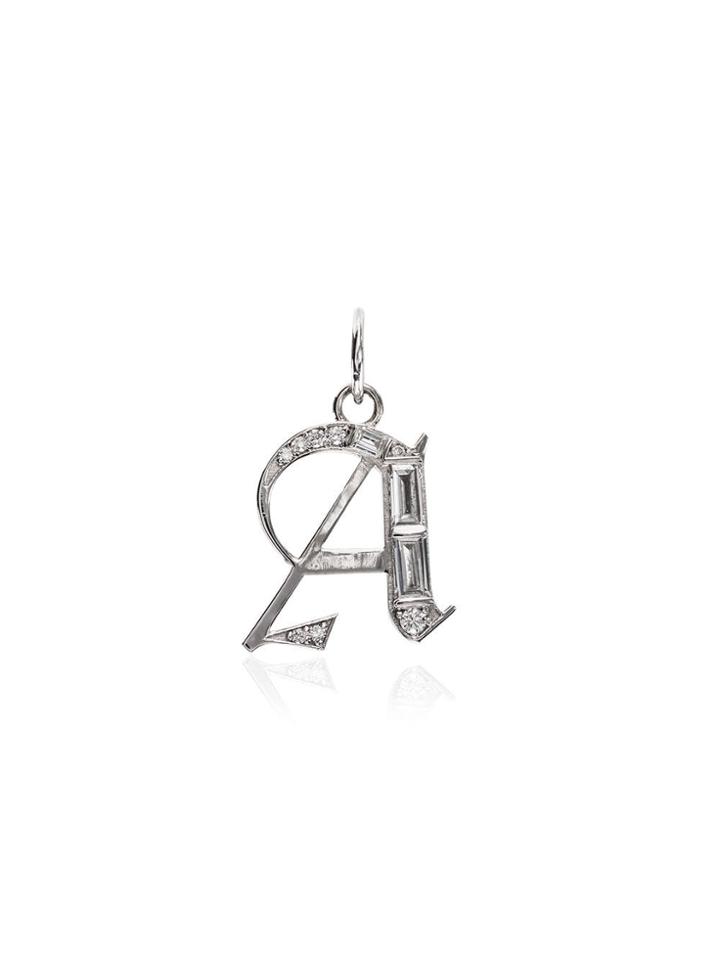 Foundrae White Gold A Initial Diamond Charm Necklace - Metallic
