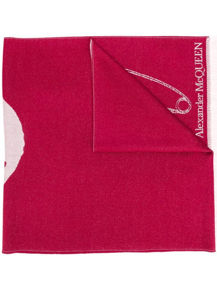 Alexander Mcqueen Fringed Skull Scarf - Red