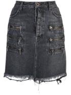 Unravel Project Zip-detail Distressed Denim Skirt - Black