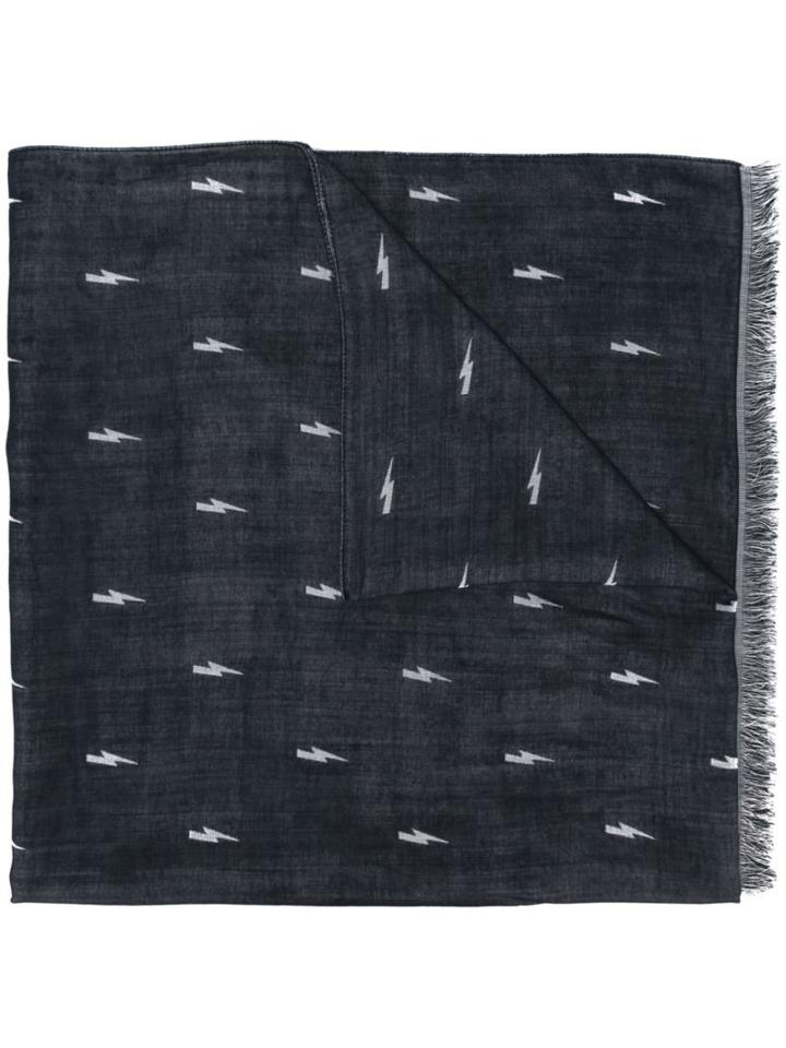 Neil Barrett Lightning Bolt Scarf, Men's, Blue, Silk/viscose/wool