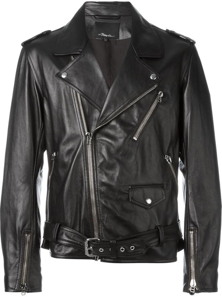 3.1 Phillip Lim Classic Biker Jacket, Men's, Size: M, Black, Cupro/lamb Skin