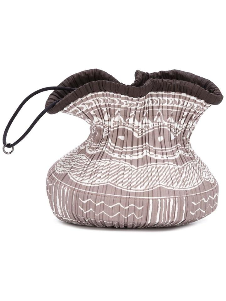 Pleats Please By Issey Miyake Printed Pleated Drawstring Pouch - Brown