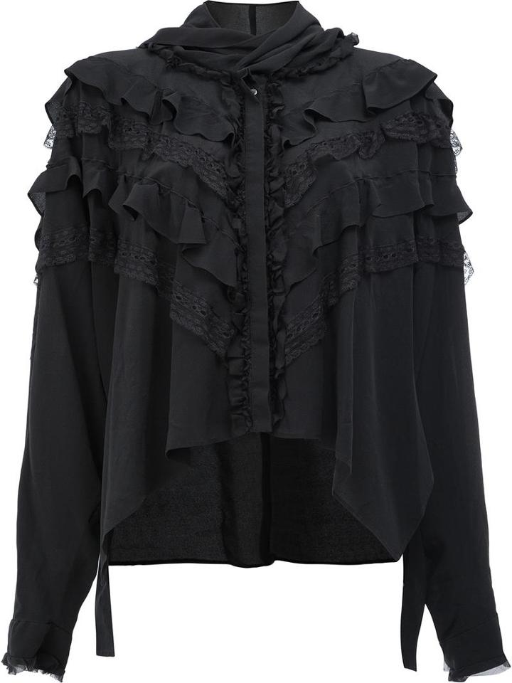 Faith Connexion Layered Ruffled Longsleeved Blouse, Women's, Size: Xs, Black, Polyamide/silk
