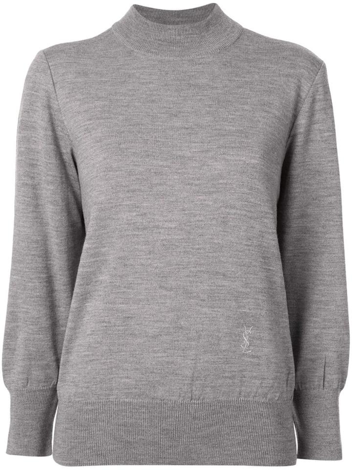 Yves Saint Laurent Vintage Logo Embroidered Jumper - Grey