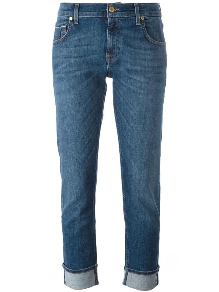 7 For All Mankind Cropped Slim Fit Jeans, Women's, Size: 27, Blue, Cotton/polyester/spandex/elastane