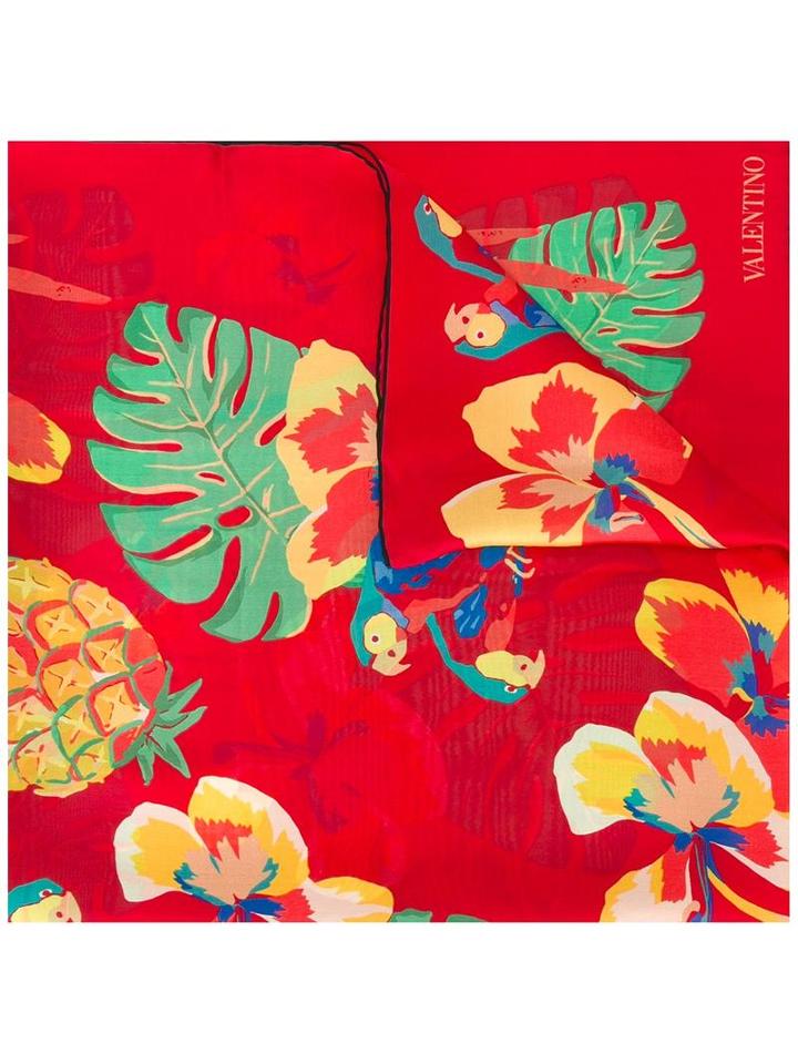 Valentino Valentino Garavani Tropical Print Scarf, Women's, Red, Silk