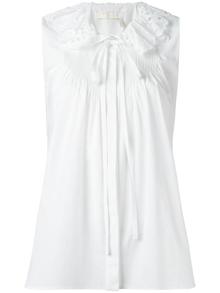 Chloé Broderie Anglaise Collar Blouse, Women's, Size: 38, White, Cotton