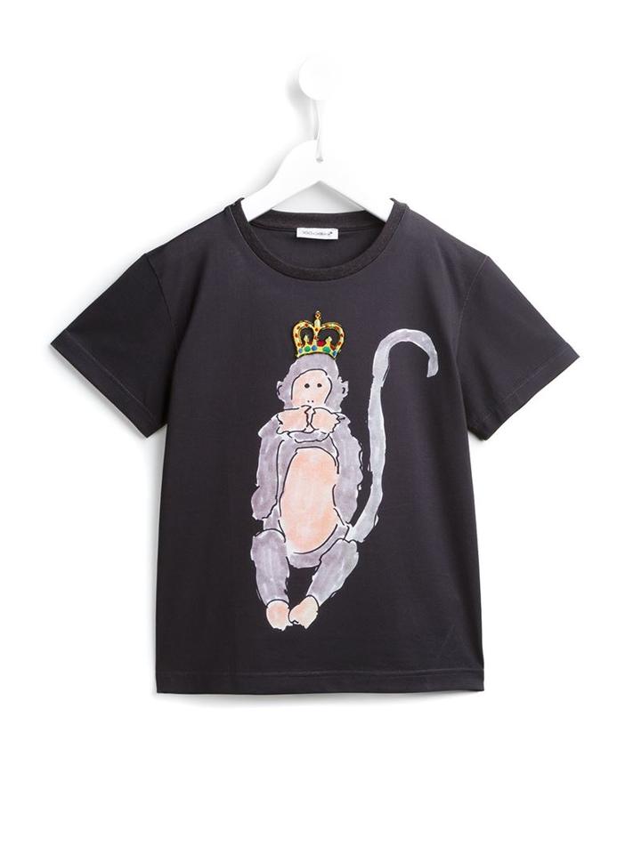 Dolce & Gabbana Kids 'speak No Evil' Monkey Print T-shirt, Boy's, Size: 12 Yrs, Black