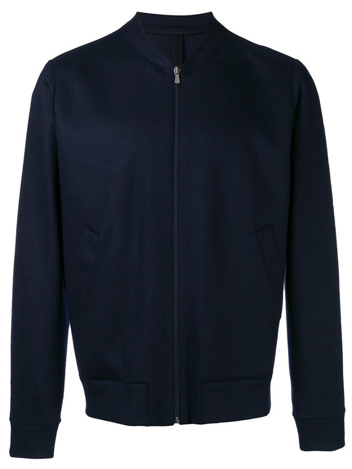 Harris Wharf London Zipped Bomber Jacket, Men's, Size: 52, Blue, Virgin Wool