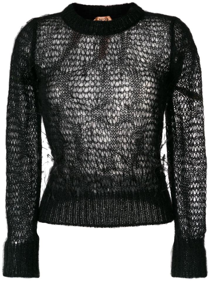 Nº21 Open Knit Feather Sweater - Black