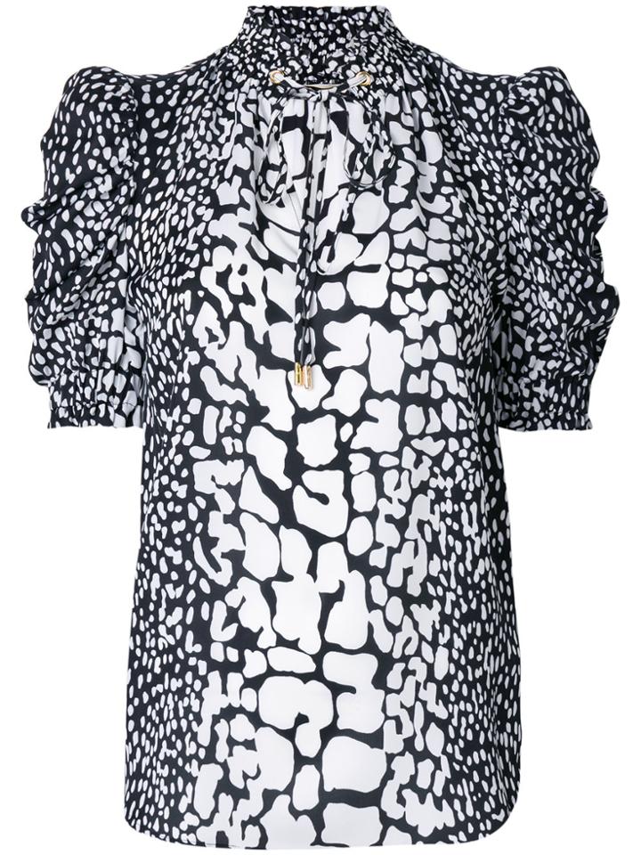 Michael Michael Kors Patterned Ruched Sleeve Blouse - White
