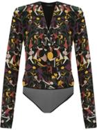 Andrea Marques Wrapped V-neck Printed Body, Women's, Size: 36, Black, Silk/polyester/polyamide