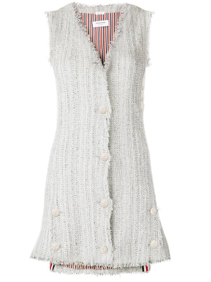 Thom Browne Frayed Tweed Mini A-line Vest Dress - Grey