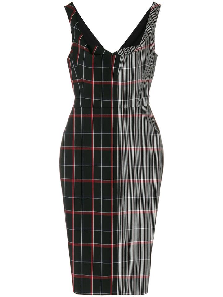 Victoria Beckham Draped Plaid Curve Dress - Multicolour