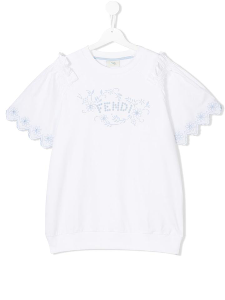Fendi Kids Short Sleeve Ruffle Blouse - White