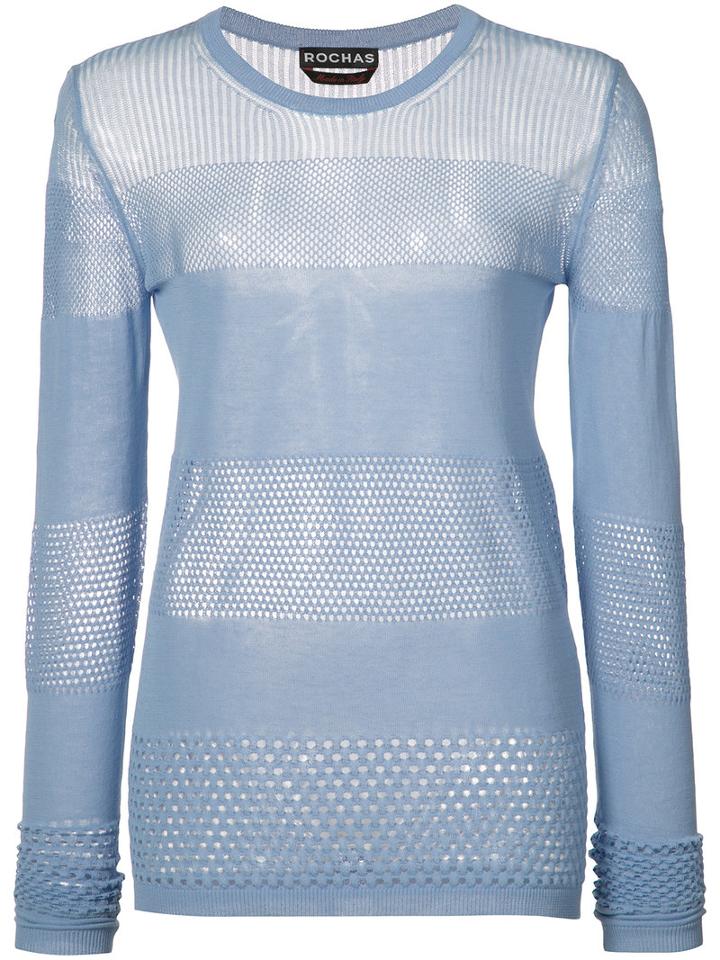 Rochas - Panelled Knit Top - Women - Cotton - 40, Blue, Cotton