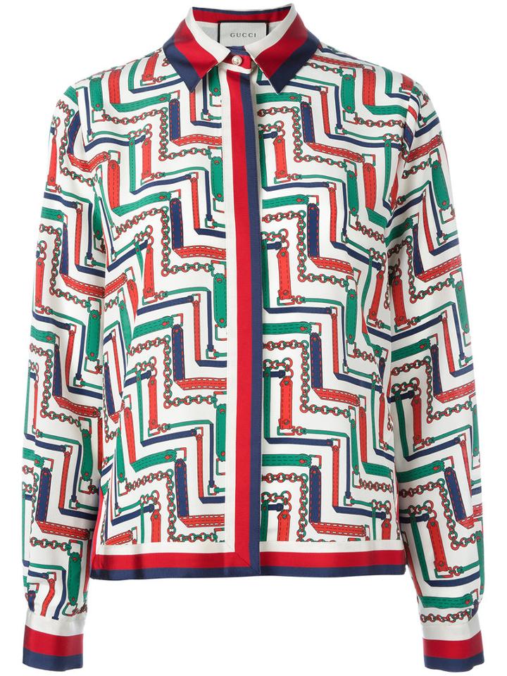 Gucci Chain Print Pyjama Shirt, Women's, Size: 40, White, Cotton/viscose/silk
