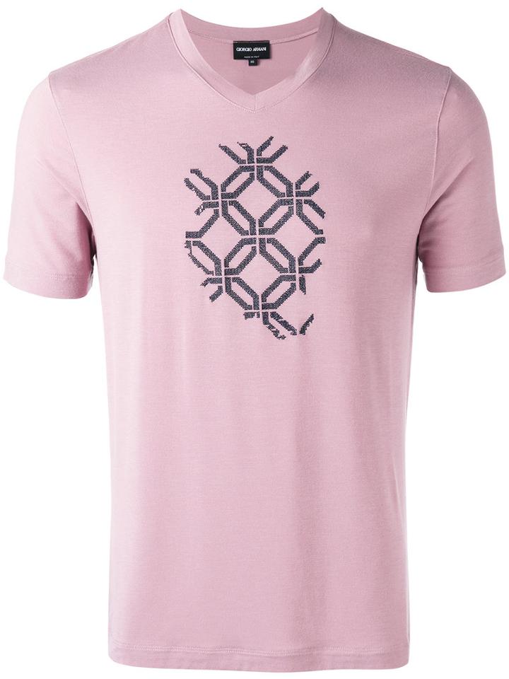 Giorgio Armani - Shallow V-neck T-shirt - Men - Spandex/elastane/viscose - 52, Pink/purple, Spandex/elastane/viscose