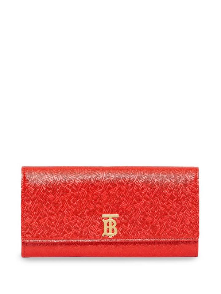 Burberry Monogram Motif Grainy Leather Continental Wallet - Red
