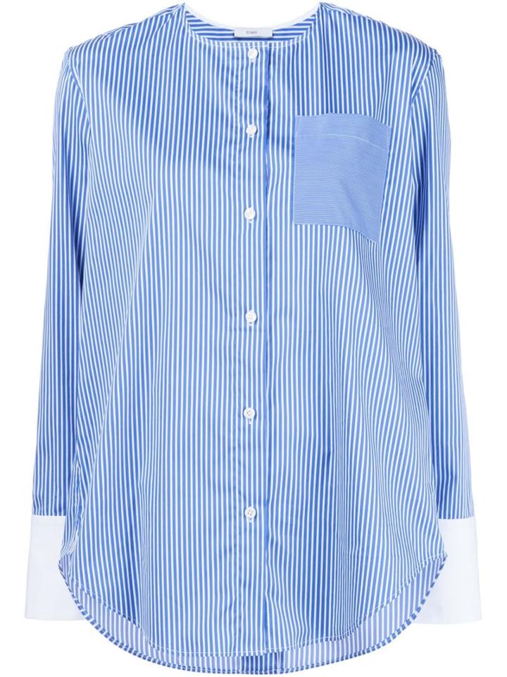Tome Collarless Striped Shirt, Women's, Size: 6, Blue, Cotton/polyamide/spandex/elastane