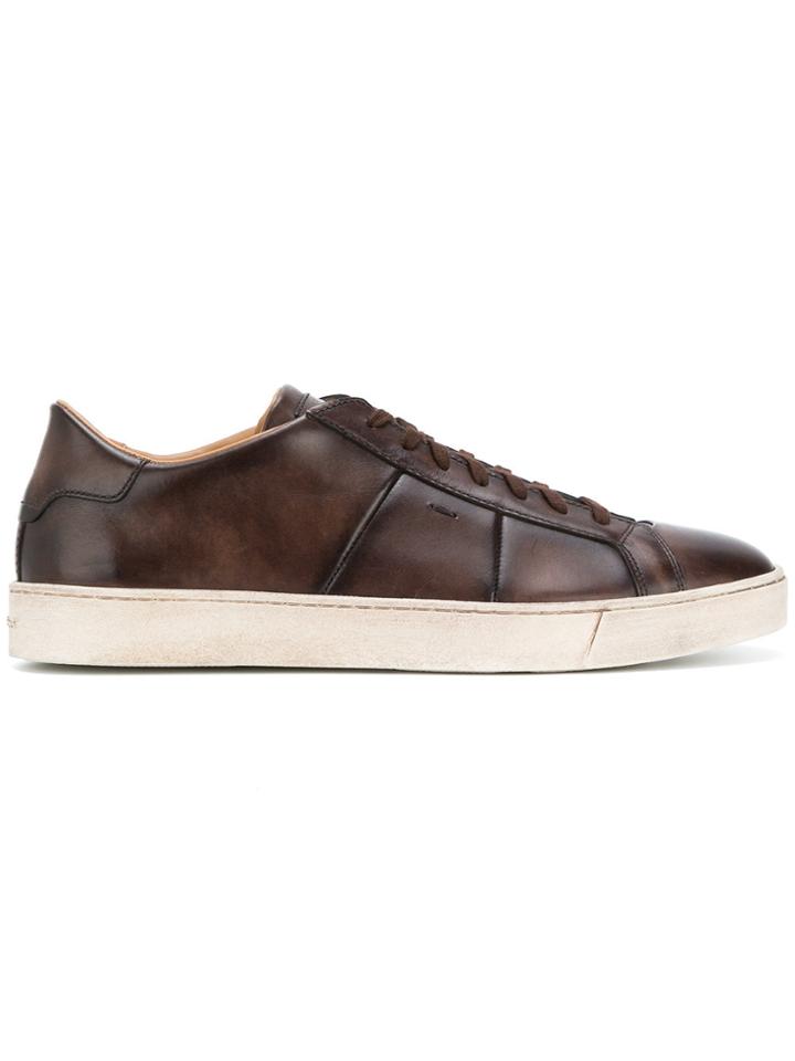 Santoni Panelled Low Top Sneakers - Brown