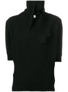 Self-portrait Ribbed Pussy Bow Polo Neck - Black