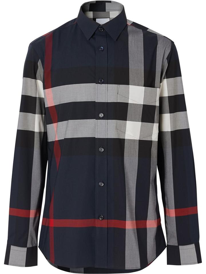 Burberry Check Stretch Poplin Shirt - Blue