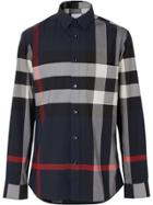 Burberry Check Stretch Poplin Shirt - Blue