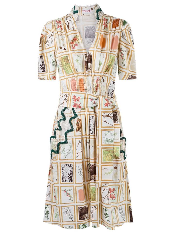 Isabela Capeto Print Belted Dress, Women's, Size: 42, Nude/neutrals, Cotton