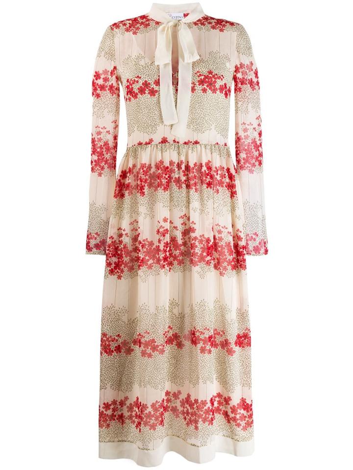 Red Valentino Floral Print Shirt Dress - Neutrals