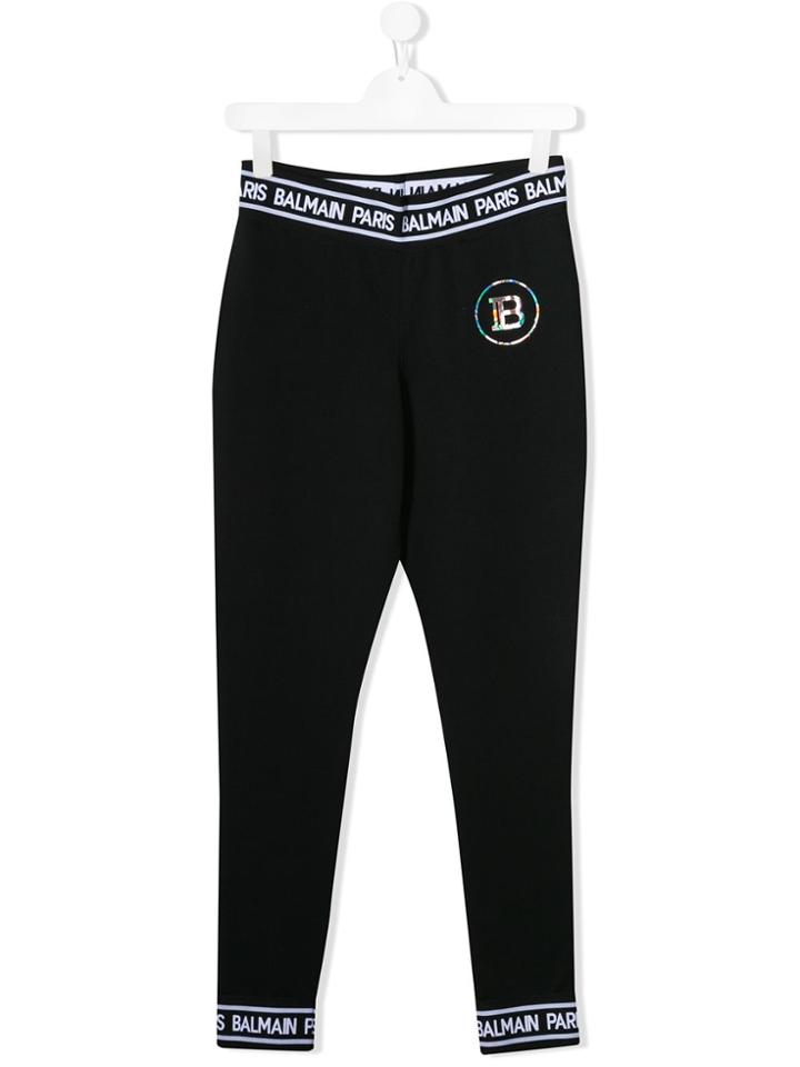 Balmain Kids Teen Logo Trim Sweatpants - Black