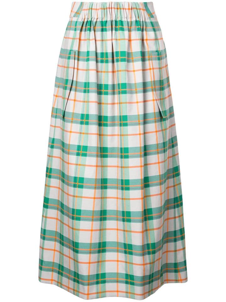 Tibi Hani Plaid Smocked Skirt - Green