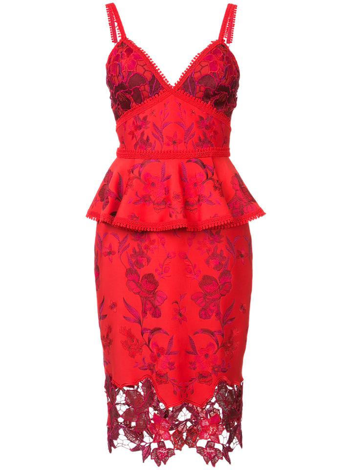 Marchesa Notte Peplum Bodice Dress - Red
