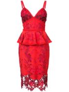Marchesa Notte Peplum Bodice Dress - Red
