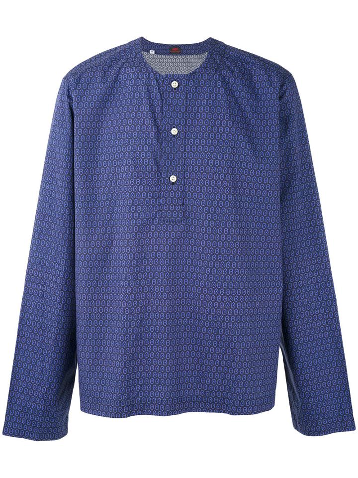 Mp Massimo Piombo - All-over Print Henley Shirt - Men - Cotton - M, Blue, Cotton