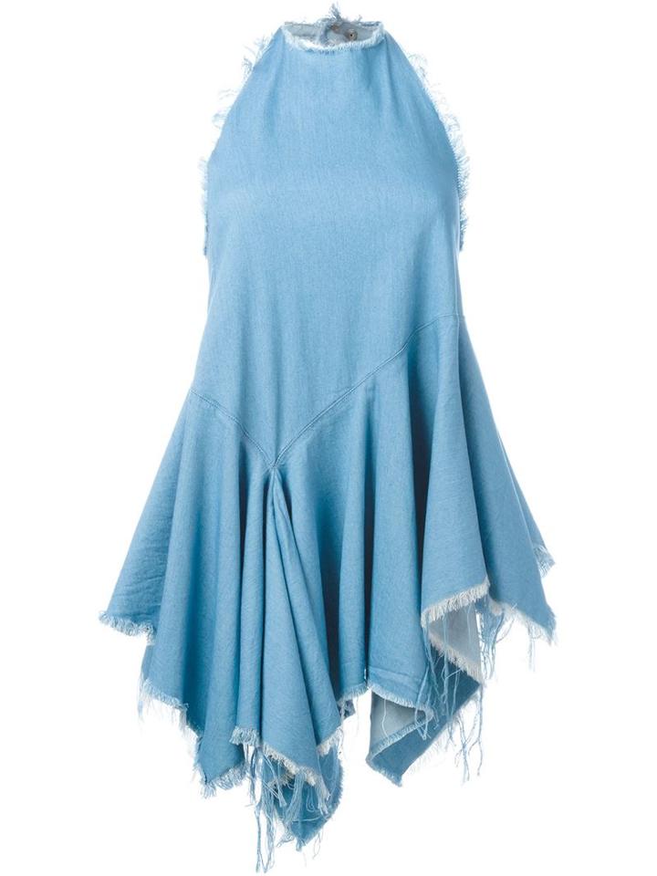 Marques Almeida Halterneck Asymmetric Denim Top