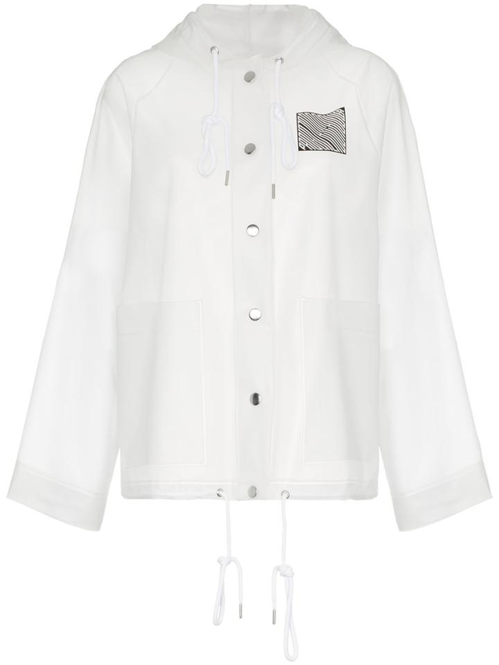 Proenza Schouler Logo Print Hooded Rain Mac Coat - White