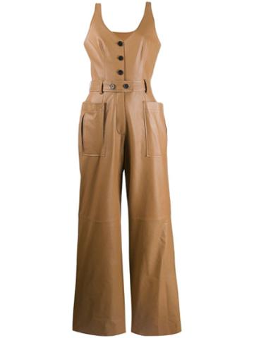 Ruban Leather Pinafore Jumpsuit - Brown